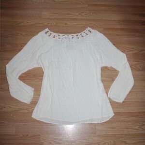 White Blouse with Cutout Neckline